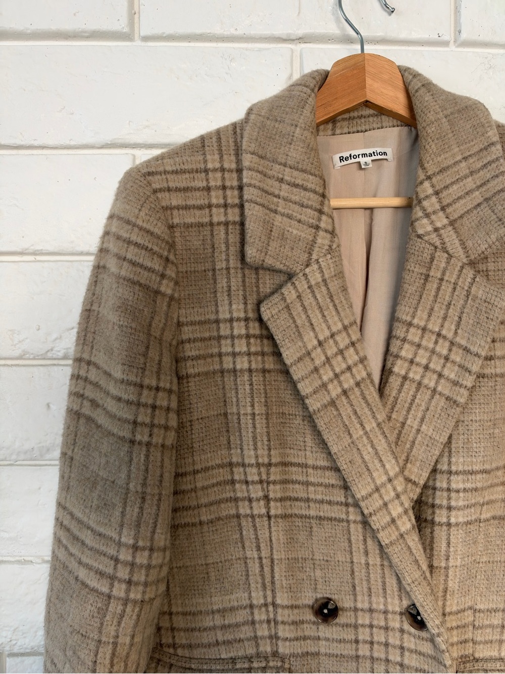 Reformation York Double Breasted Wool Blend Long Coat Brown Plaid Small - Picture 5 of 10